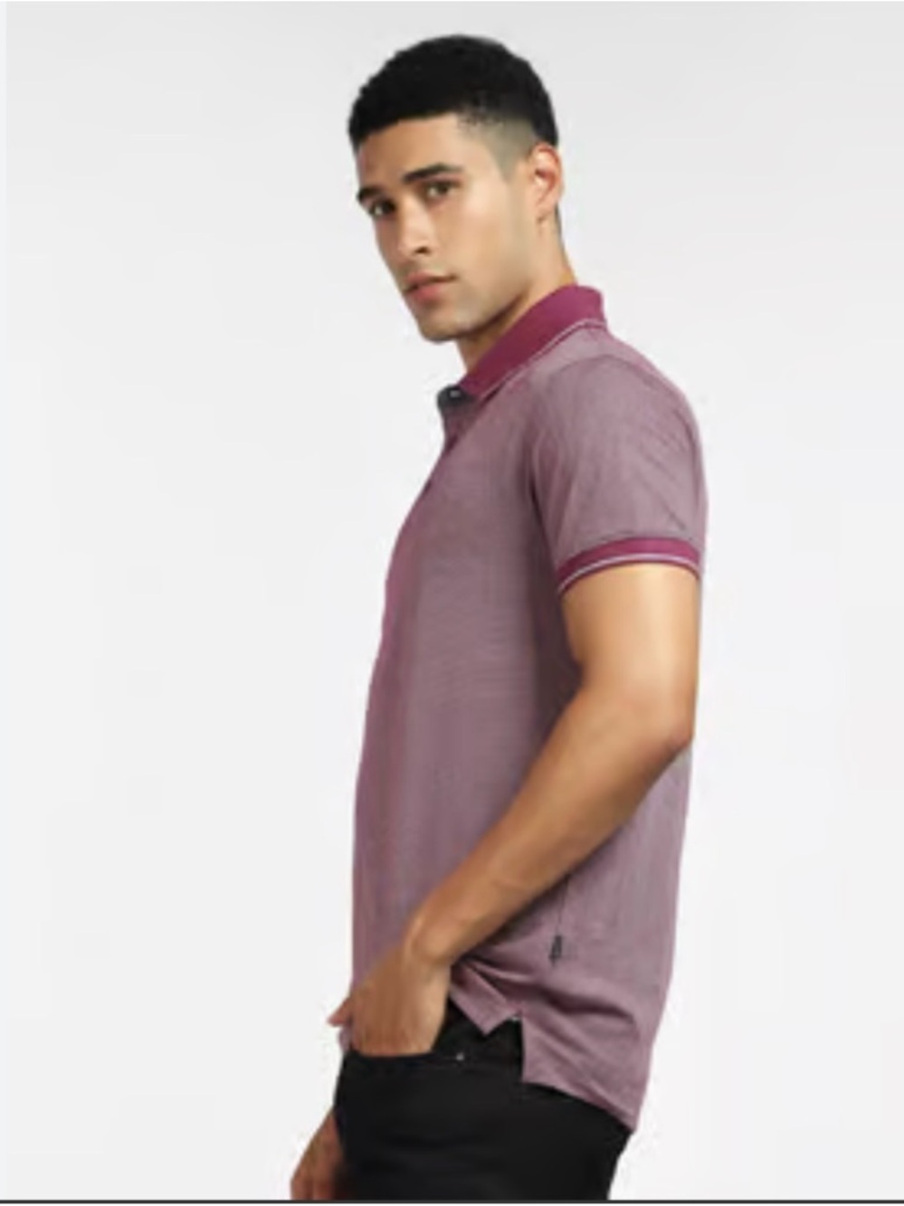 Bugatti Men's Polo in Plum with Contrast Collar